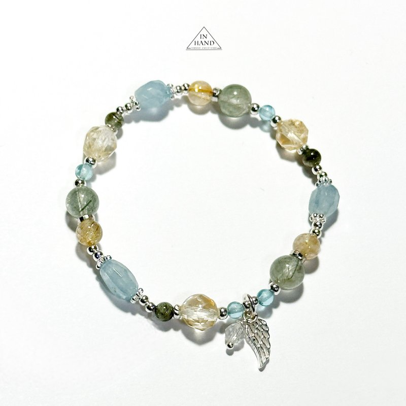 野餐时光-钛晶.黄水晶.海水蓝宝.绿发晶-纯银设计款手链 - 手链/手环 - 水晶 黄色