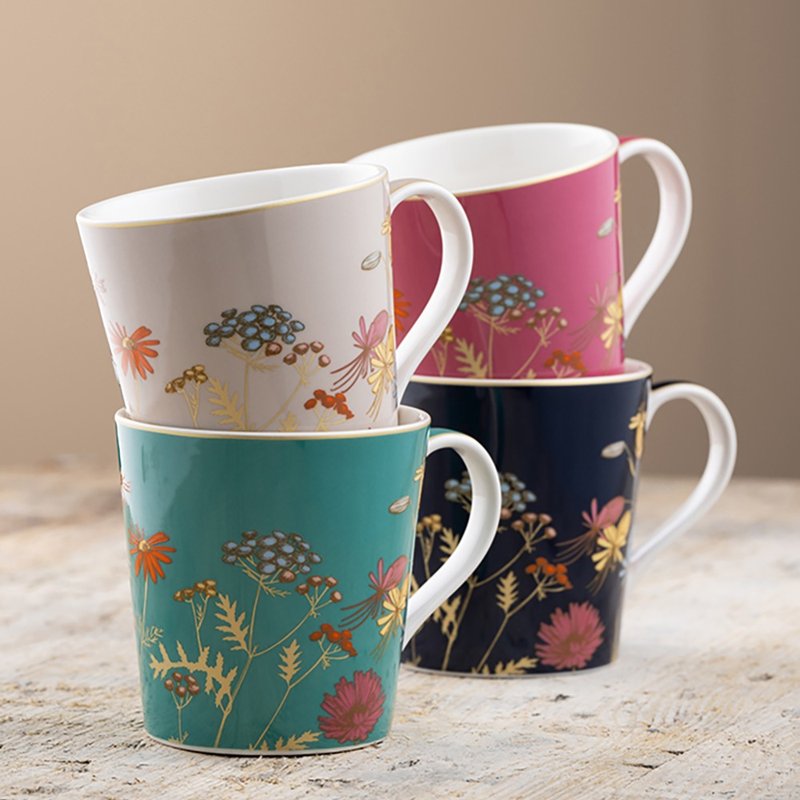英国Aynsley 金色花卉 陶瓷马克杯4入组300ml【入厝.结婚礼物】 - 咖啡杯/马克杯 - 瓷 绿色