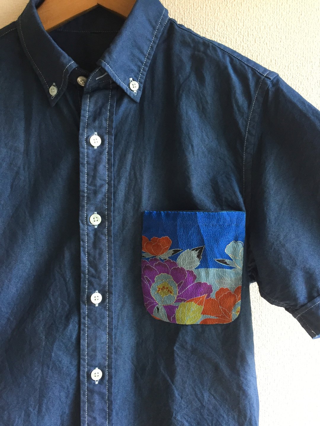 Indigo dyed shirt using silk kimono fabric japanblue aizome aizen silk kimono - 女装衬衫 - 棉 蓝色