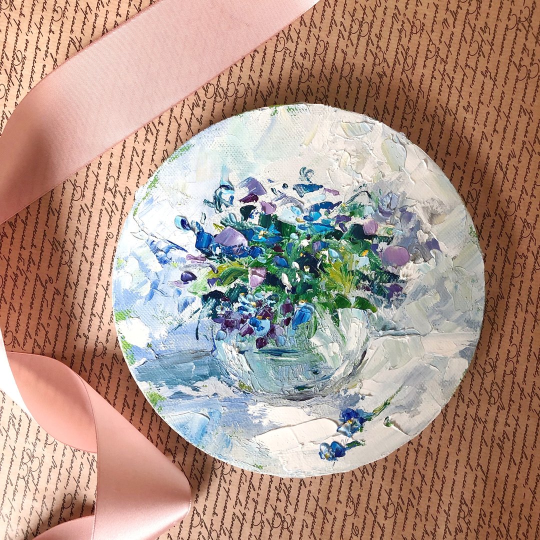 Forget- me- not Blue Flowers Painting Original Art - 海报/装饰画/版画 - 其他材质 多色