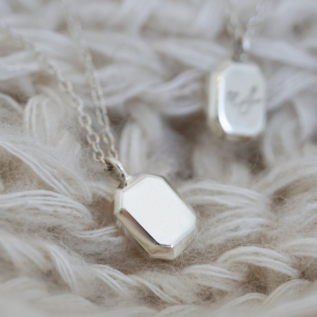 方钻项链 Tag necklace 免费刻字 925纯银 - 戒指 - 其他金属 银色