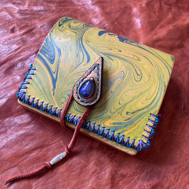 -埃塞俄比亚黑欧泊- 迷幻风格对折短夹 - 皮夹/钱包 - 真皮 黄色