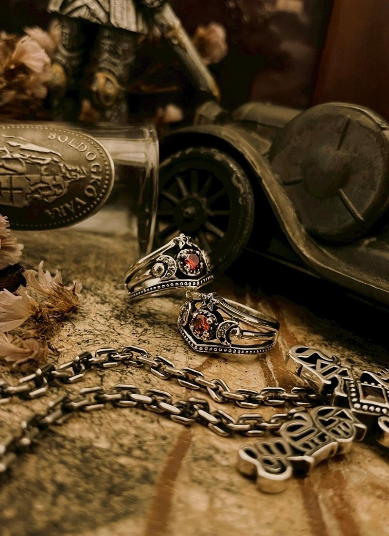 【巴洛克系列】王冠风华/红石榴石/银/戒指 - 戒指 - 纯银 银色