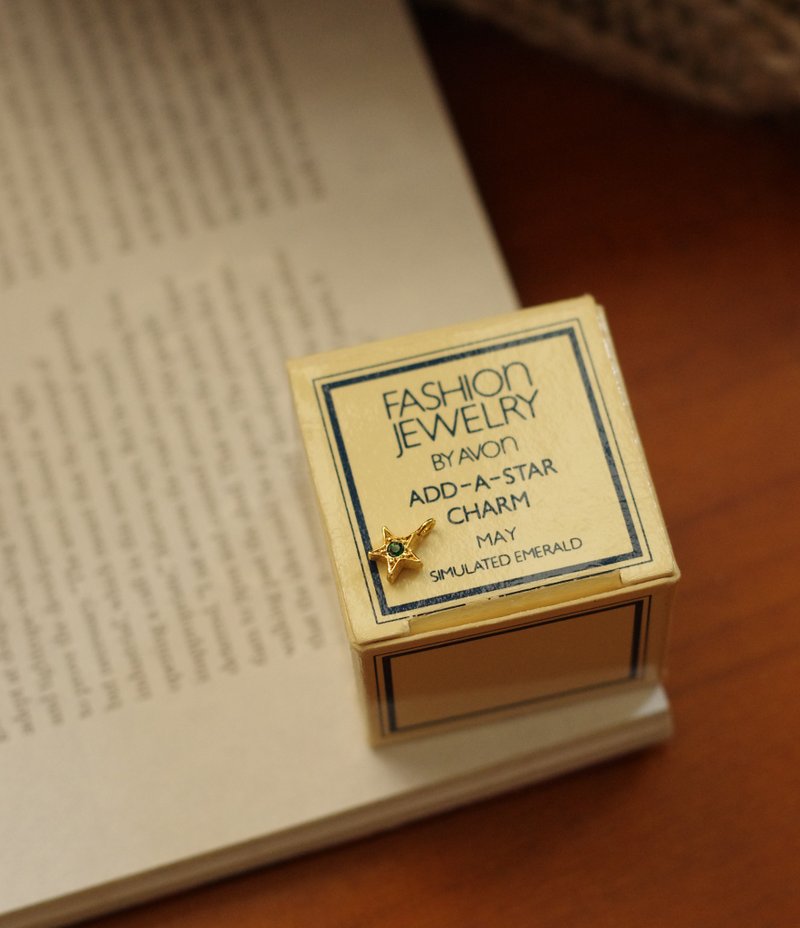 老又好古董珠宝Vintage 金色星星坠子 1982 Avon 五月生日石CH100 - 项链 - 其他金属 粉红色
