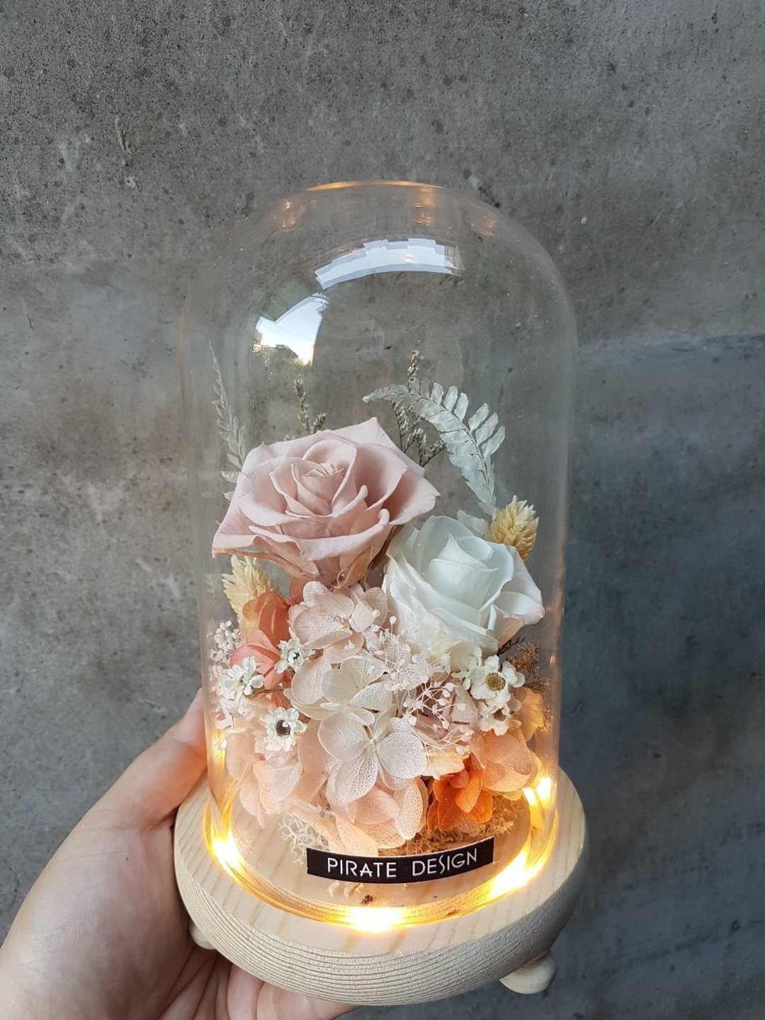海藏设计| 温柔奶茶裸粉。发光永生花玻璃罩 /裸色永生玫瑰 夜灯 - 灯具/灯饰 - 植物．花 粉红色