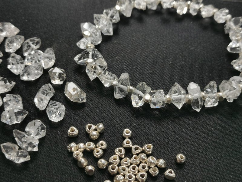 9.5-11mm赫基蒙闪灵钻/纯银手工珠/天然水晶手链/巴基斯坦产 - 手链/手环 - 水晶 透明