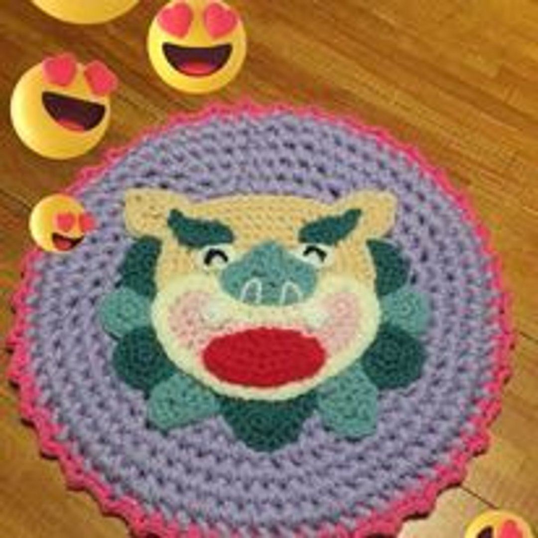 Crochet Okinawa icon Shisa Mat - 地垫/地毯 - 棉 