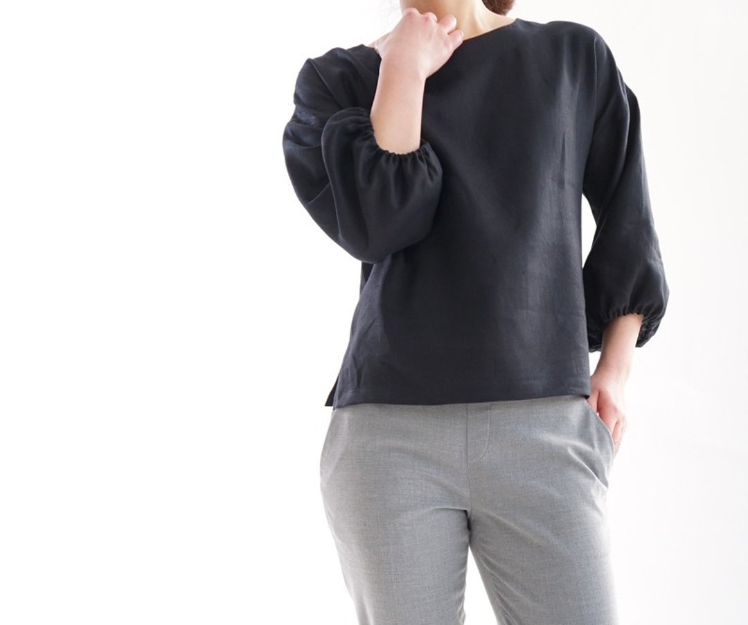 linen / linen shirt / linen tunic / drop shoulder / tops / t001h-bck2 - 女装上衣 - 亚麻 黑色