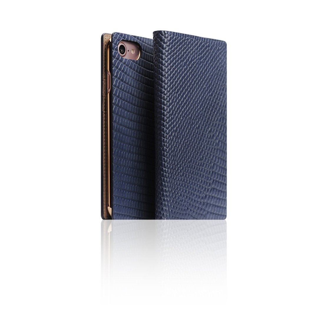 SLG Design iPhone 7 D3 ILL 经典蜥蜴纹侧掀式真皮皮套 - 蓝 - 手机壳/手机套 - 真皮 蓝色