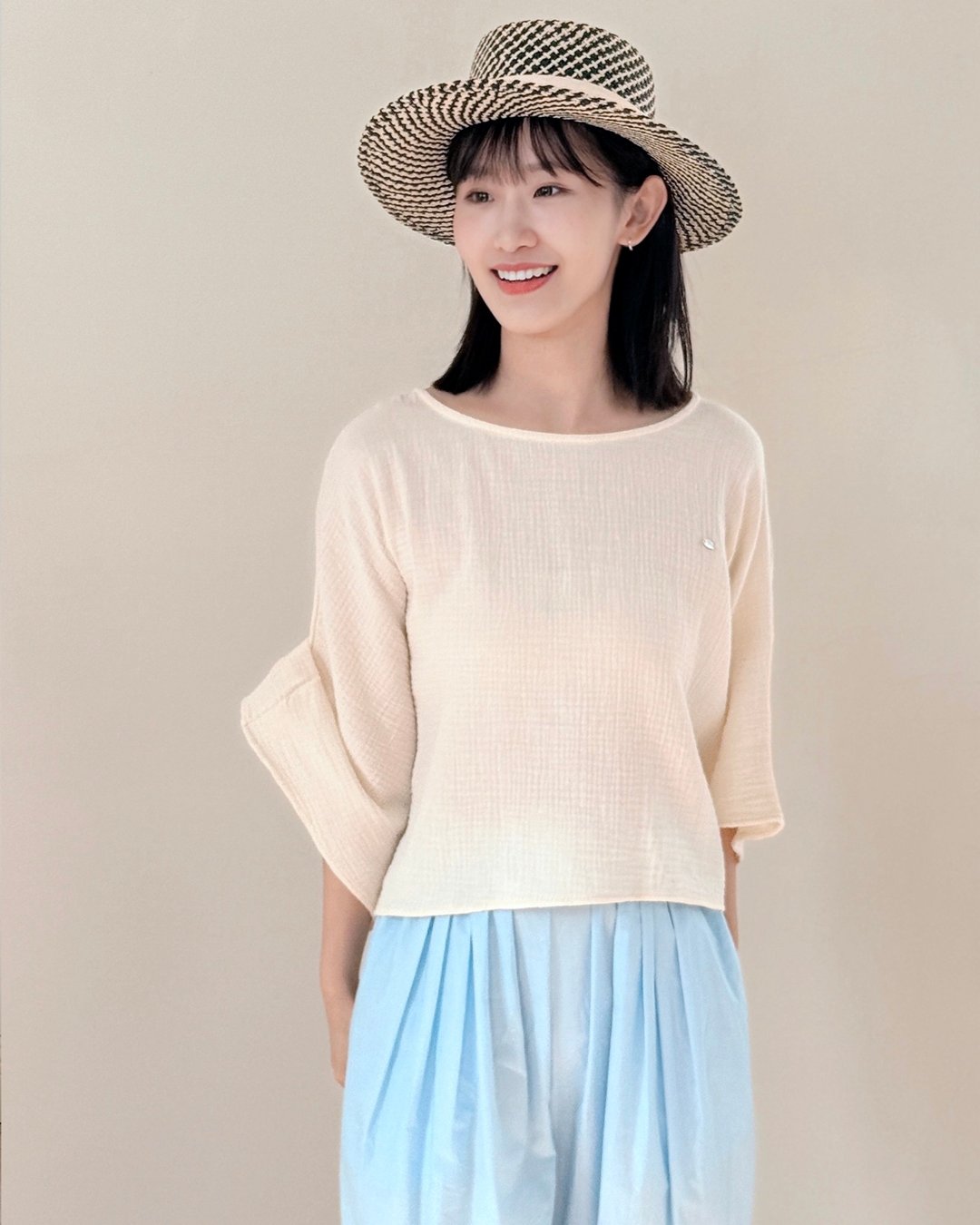 witharch棉纱连袖上衣-杏 - 女装上衣 - 棉 卡其色