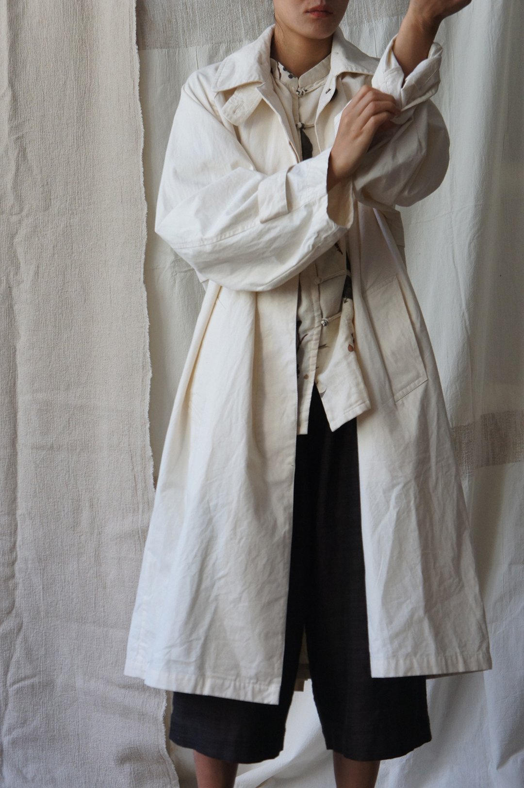 raw cotton oversized trench coat生棉宽松廓形风衣 - 女装西装外套/风衣 - 棉 白色