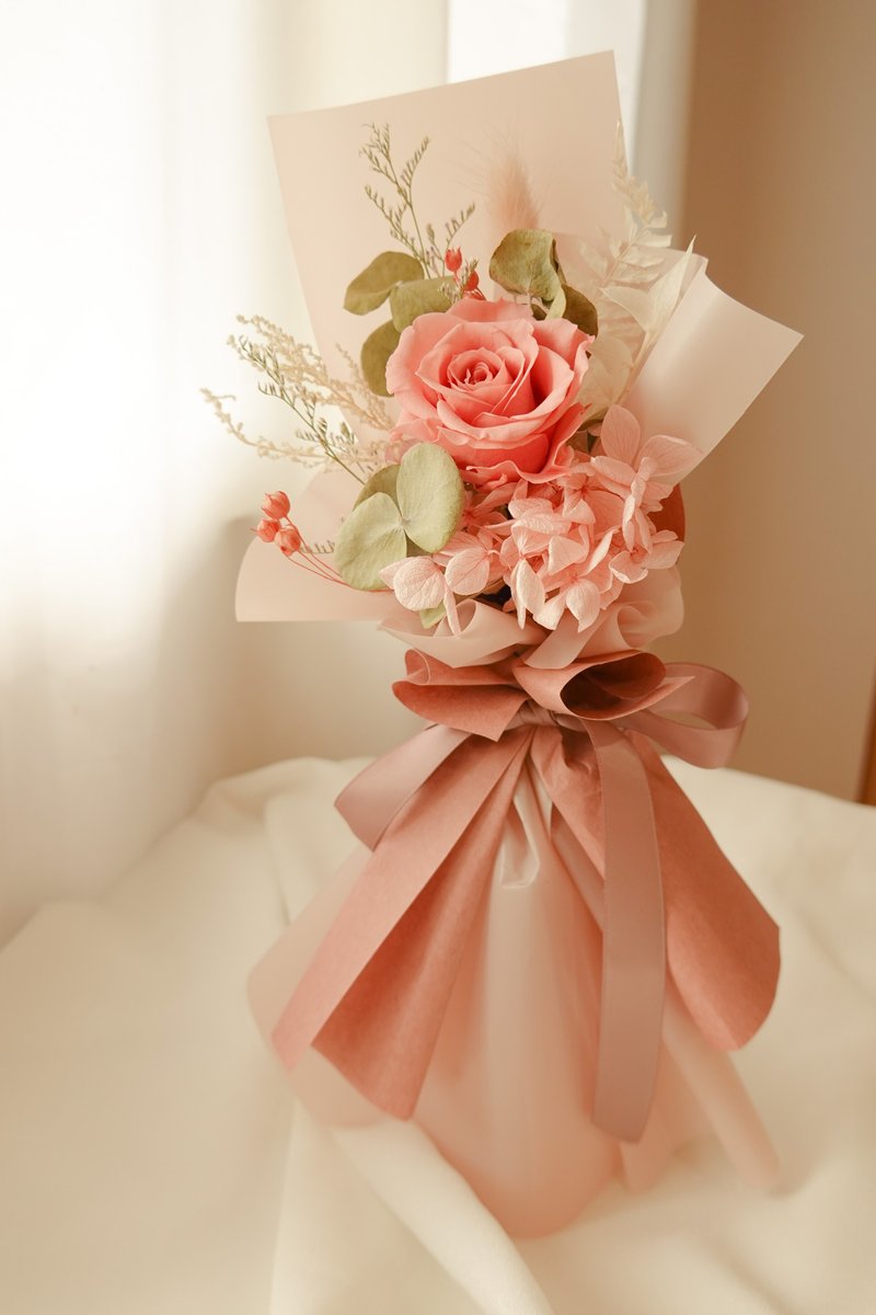 单支永生玫瑰花束-中玫瑰 - 干燥花/捧花 - 植物．花 粉红色