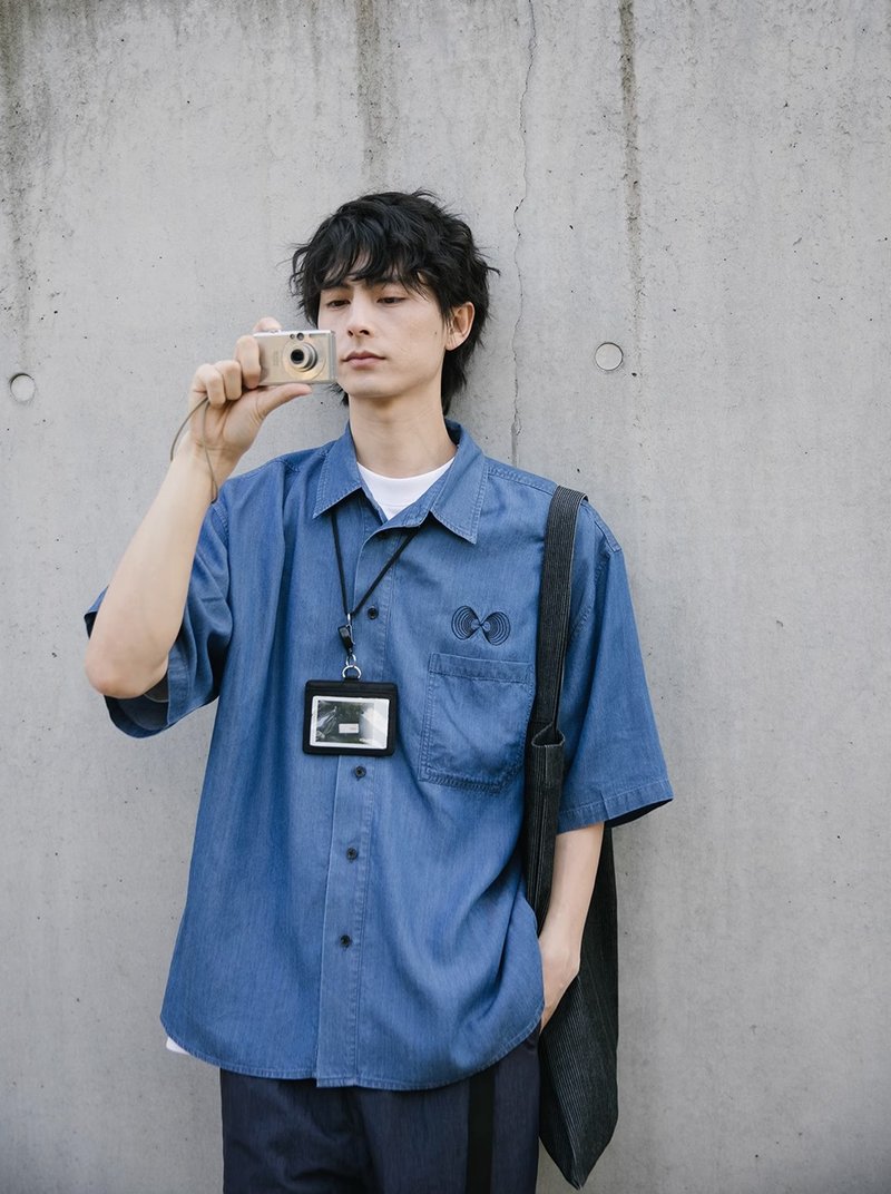 夏日的回声 日系复古刺绣天丝牛仔衬衫 - 男装衬衫 - 其他材质 蓝色