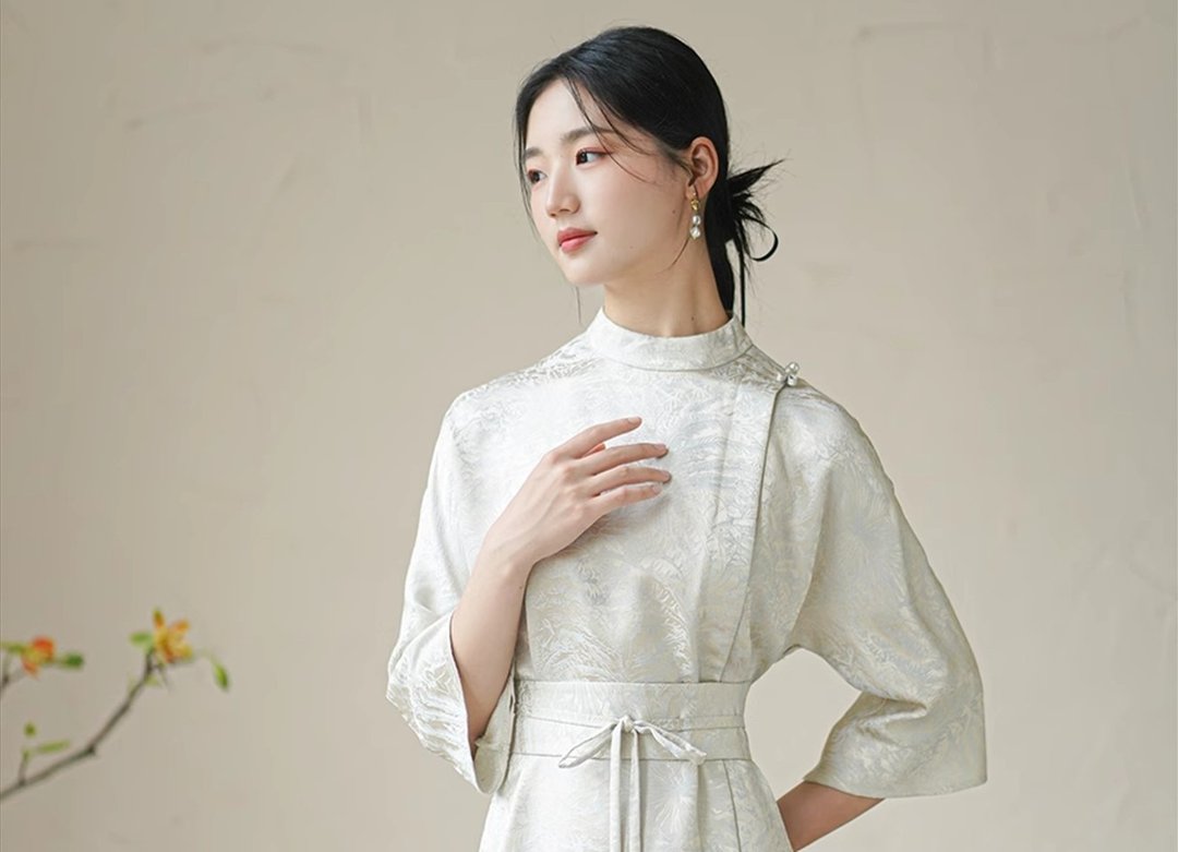明月清风 新中式复古中國風 禅意茶服改良洋裝 - 洋装/连衣裙 - 丝．绢 蓝色