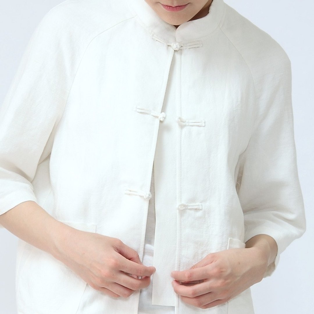 不服  白色棉麻中式对襟七分袖衬衫 手工盘扣 刺绣 梅  SH160512 - 女装上衣 - 棉 白色