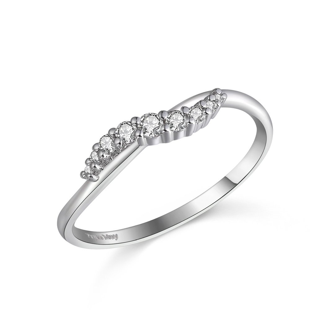 【轻奢系列】纯18K白金波浪线戒戒指 婚戒订制 对戒设计 R007 - 戒指 - 钻石 银色