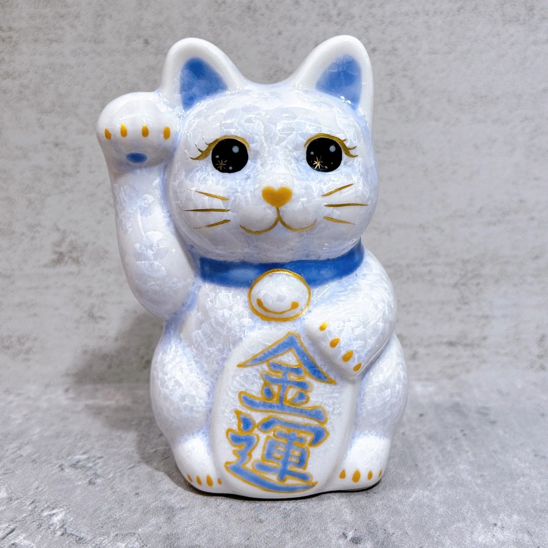 【紫喵纳财】日本清水烧招财猫 | 花结晶 藤 金运 右 特小 - 摆饰 - 瓷 蓝色