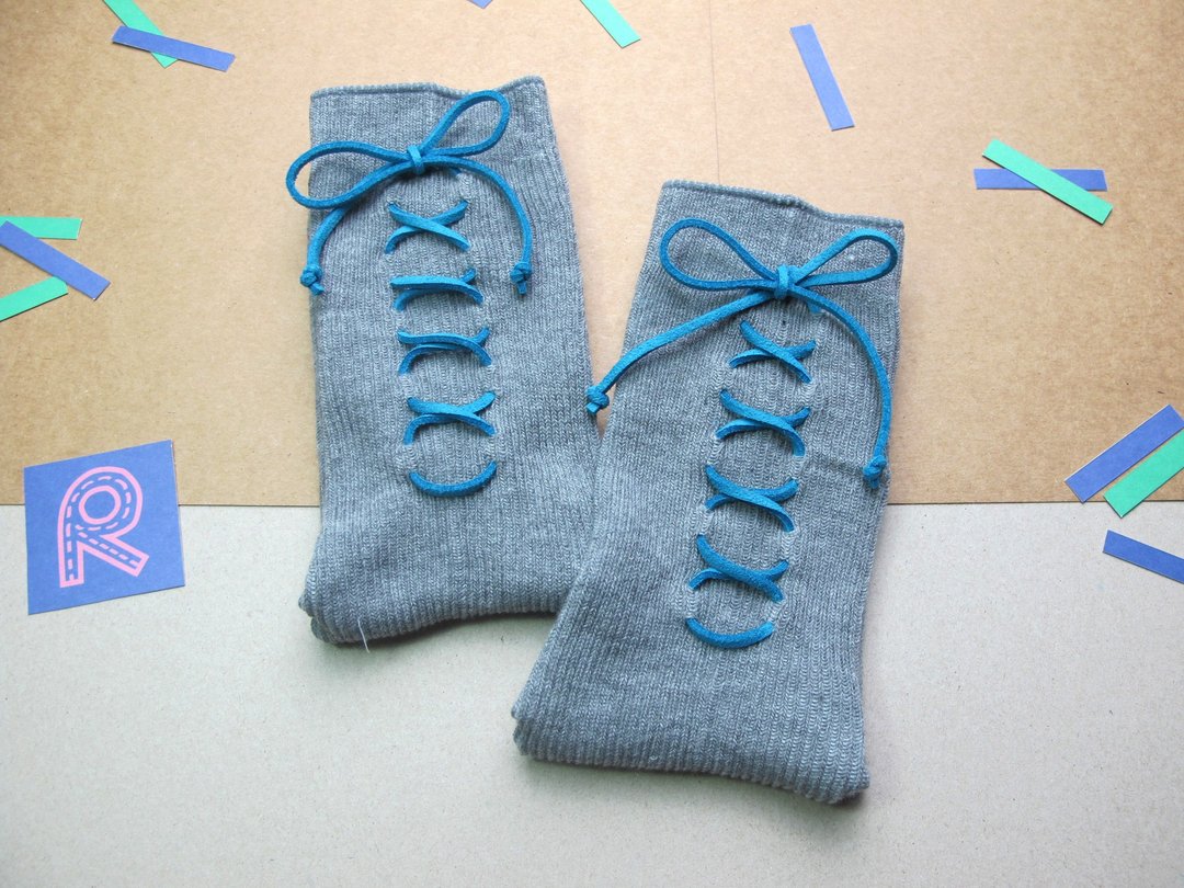XX Socks/文青款绑绳中统袜/浅泥灰/接单订制 - 袜子 - 棉 灰色