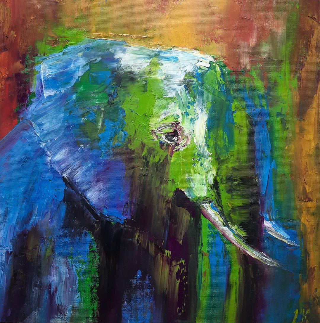 African elephant oil painting Abstract oil painting 抽象油畫 - 海报/装饰画/版画 - 棉 多色