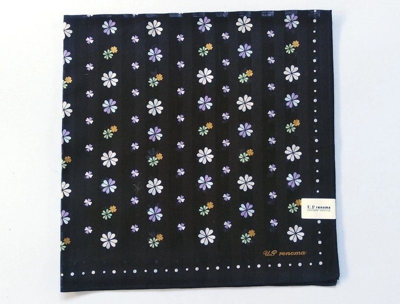 U.P renoma Vintage Handkerchief 20.5 x 20.5 inches - 手帕/方巾 - 棉．麻 黑色
