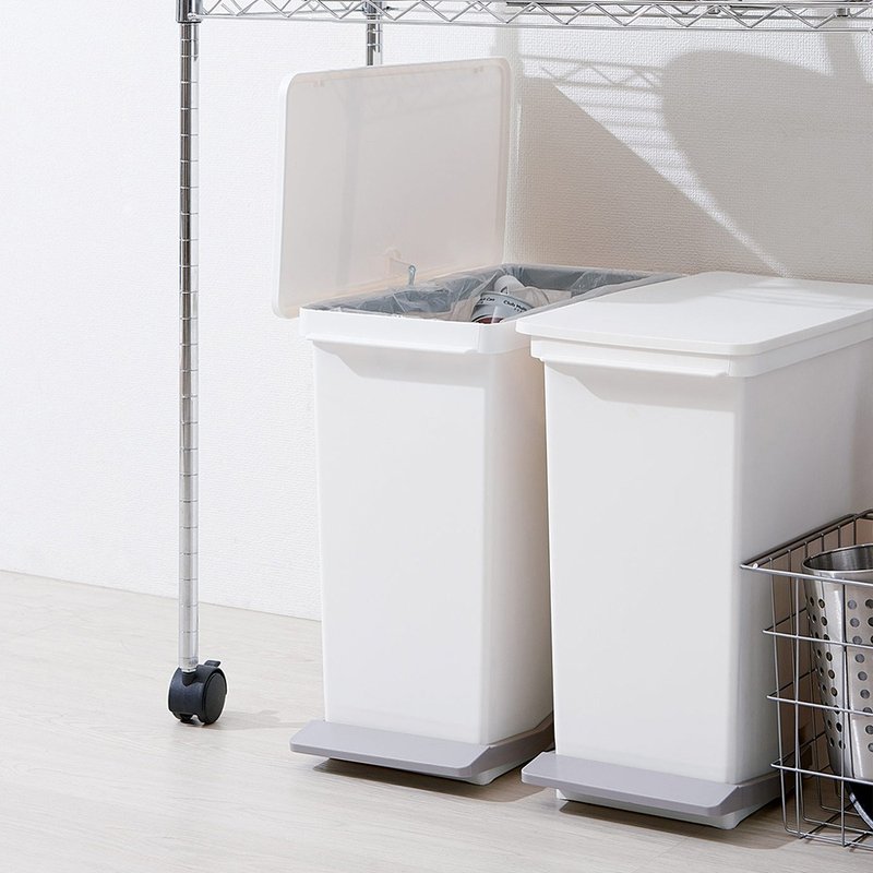 日本like-it 日制直向踩踏式分类垃圾桶(附轮)-33L - 垃圾桶 - 塑料 白色