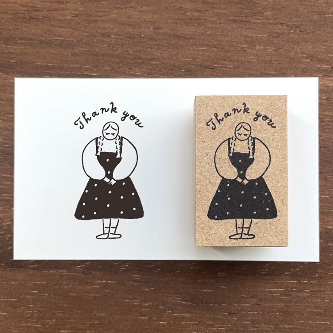 玛露酱 插画印章 Thank you 橡皮印章 女孩 日本制 a-095 - 印章/印台 - 木头 咖啡色