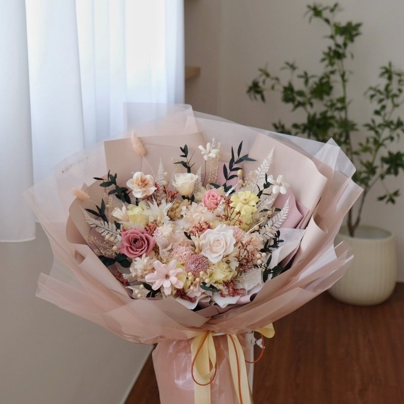 缤纷花园 夏日莓果奶油 永生特大花束 - 干燥花/捧花 - 植物．花 粉红色