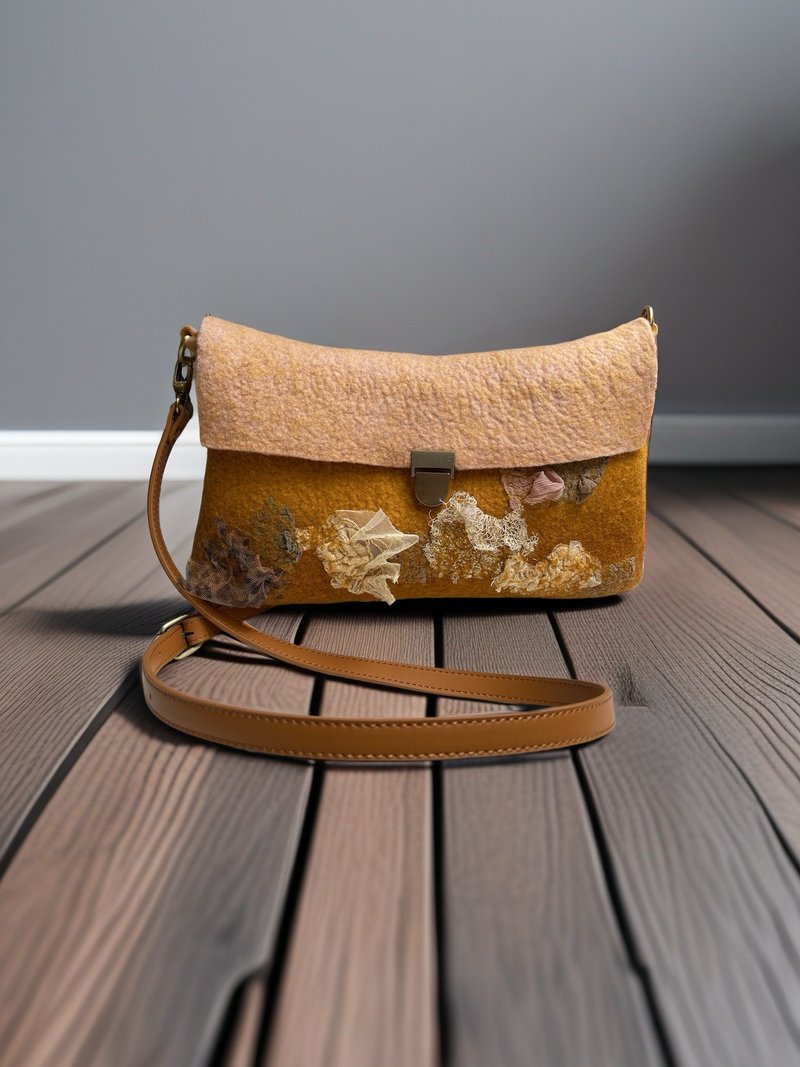 Betweenstops两站间斜背包系列-温暖絮语 - 侧背包/斜挎包 - 羊毛 橘色