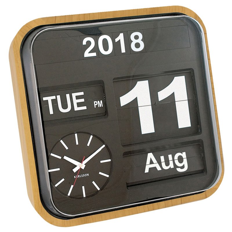 Karlsson 43cm Flip wall/table clock bamboo printed case - 时钟/闹钟 - 塑料 咖啡色