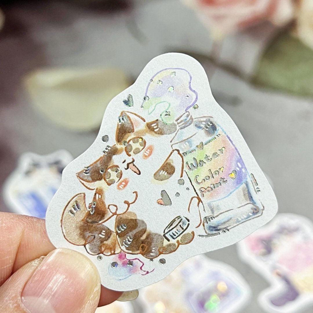 文具猫猫烫金贴纸 - 贴纸 - 纸 多色