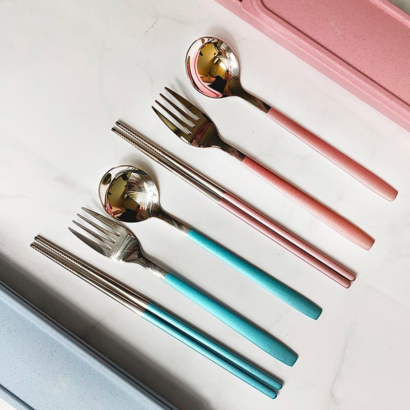 Udo Life.优多生活・304不锈钢镜面烤漆餐具组(静谧蓝、樱花粉) - 厨房用具 - 其他金属 银色