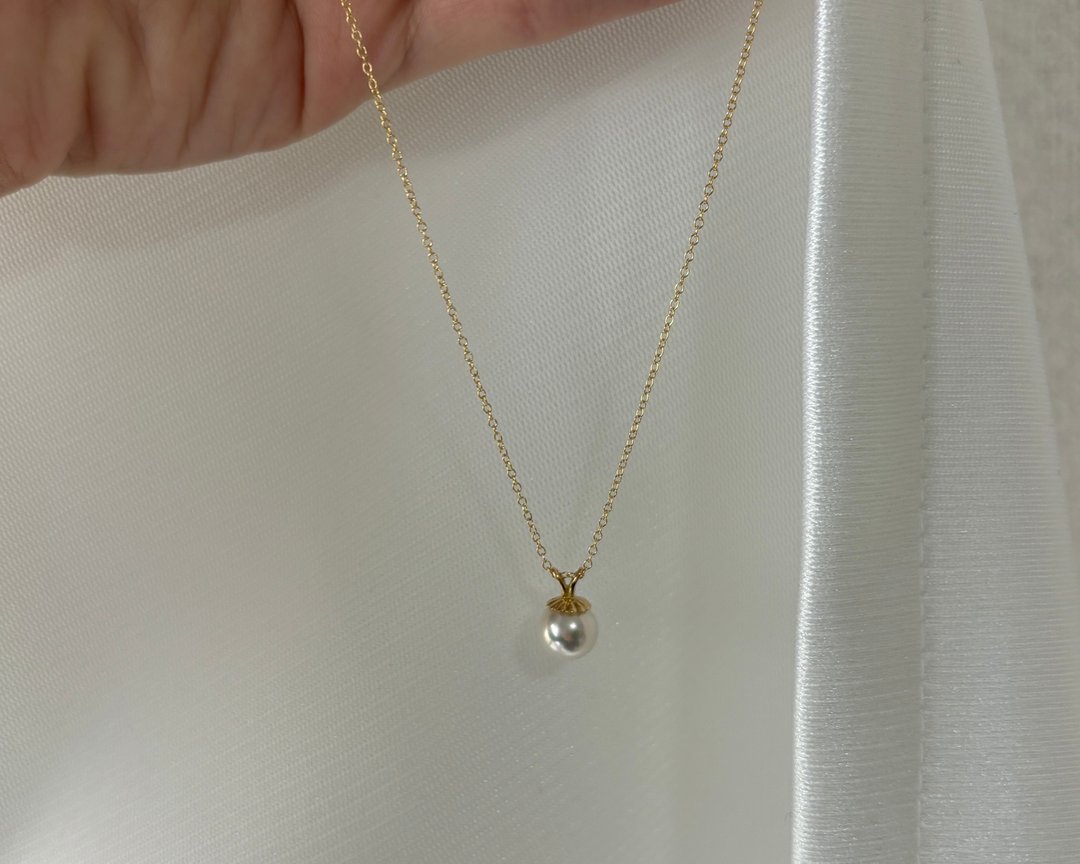 日本 Akoya 海水珍珠项链 18K 金吊坠 细致皮光 8mm - 项链 - 珍珠 白色