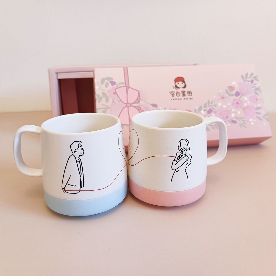 红线心连杯_情人礼盒组_情侣对杯_双入组 - 其他杯子 - 陶 多色