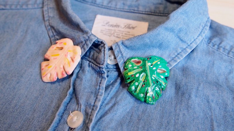 森林 仙洞 万年青 叶子 别针组(2p叶子) - 胸针 - 粘土 绿色