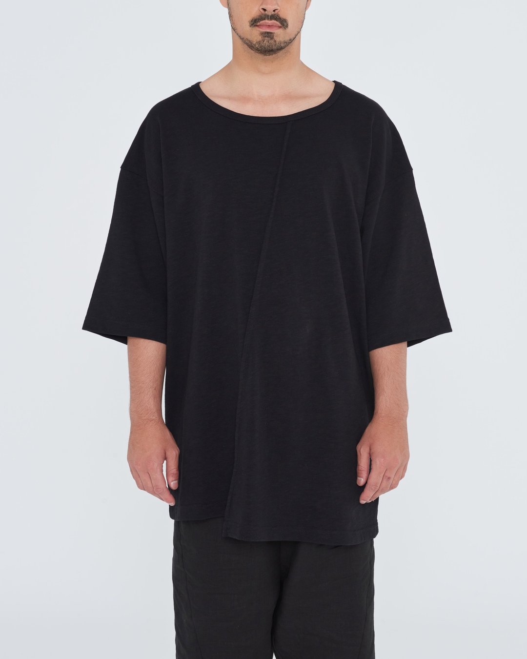 Splice Slub Cotton Tee - 男装上衣/T 恤 - 棉 黑色