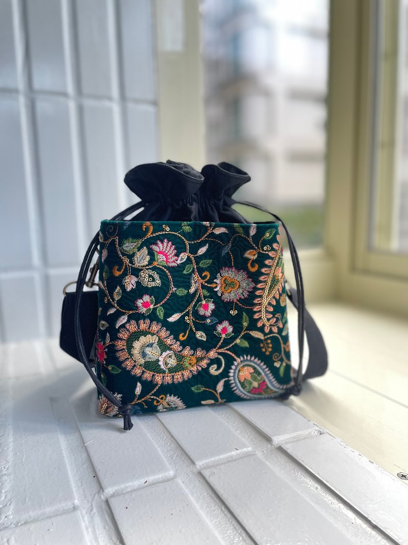 印度刺绣包绿色 - 手提包/手提袋 - 绣线 绿色