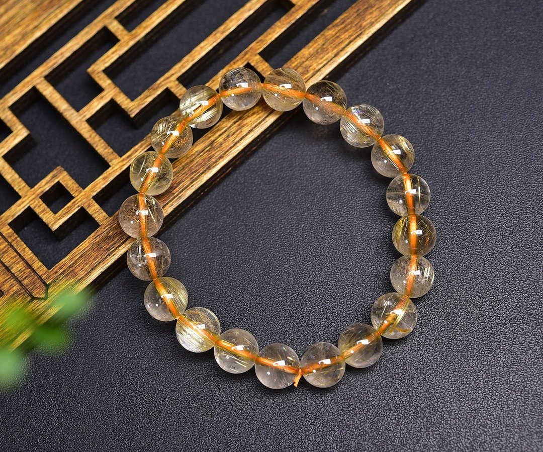 纯天然巴西进口金发晶单圈手链珠径9.8mm左右 发丝多密 金丝闪闪 - 手链/手环 - 水晶 