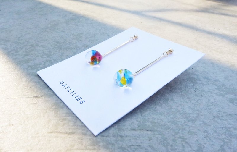 Teardrop琉璃珠耳环(彩虹色) - 耳环/耳夹 - 纯银 多色