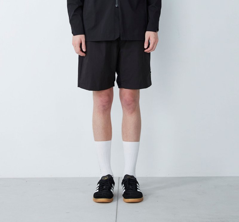 吹海风 - 速干拼接休闲短裤-黑 - 男士长裤 - 棉．麻 黑色