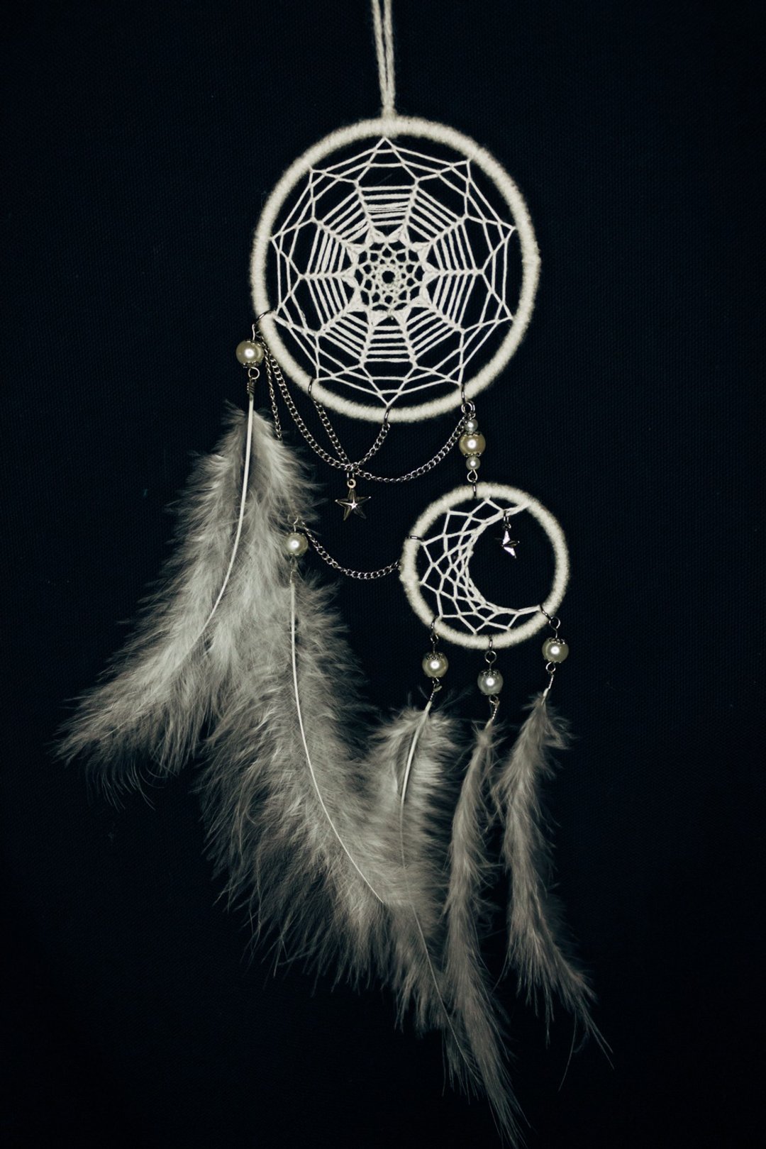 纯手工捕梦网 Handmade Dreamcatcher－【月亮太阳牵牵手－白】 - 摆饰 - 棉．麻 白色