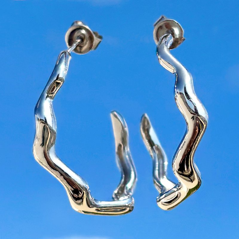 Jasmine 波浪圈式耳环 – 925 纯银 - 耳环/耳夹 - 纯银 银色