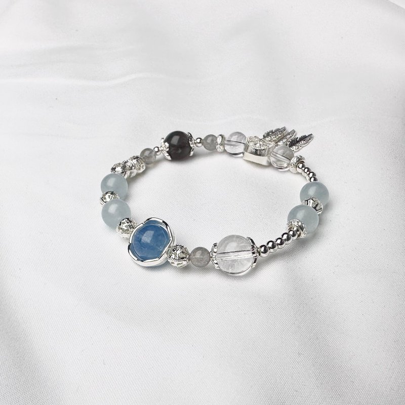 海蓝宝 月光石 白水晶 白阿赛 / 增强自信 /天然水晶手链定制礼物 - 手链/手环 - 水晶 蓝色