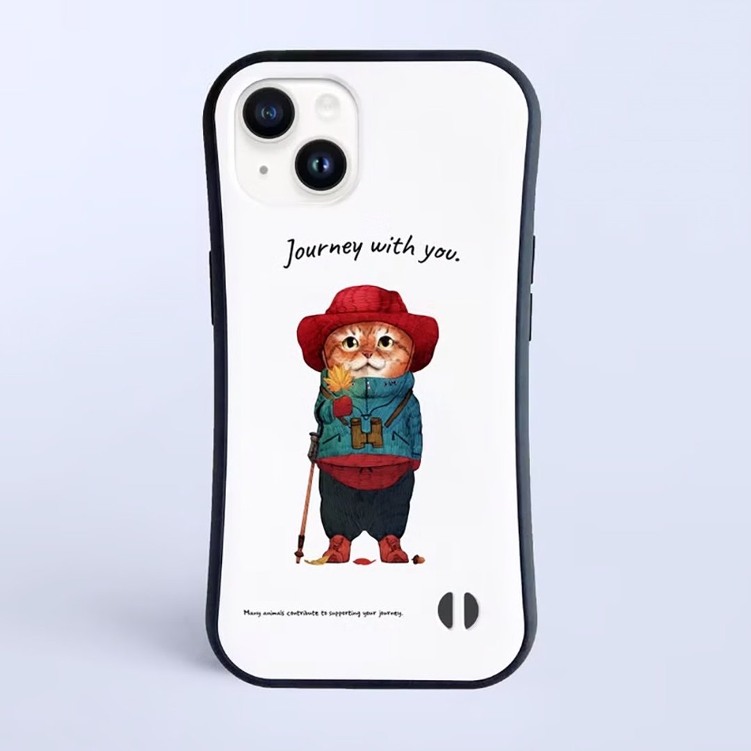 Journey with you 陪你健行的猫咪 / 防撞握把 iPhone 手机壳 - 手机壳/手机套 - 塑料 白色