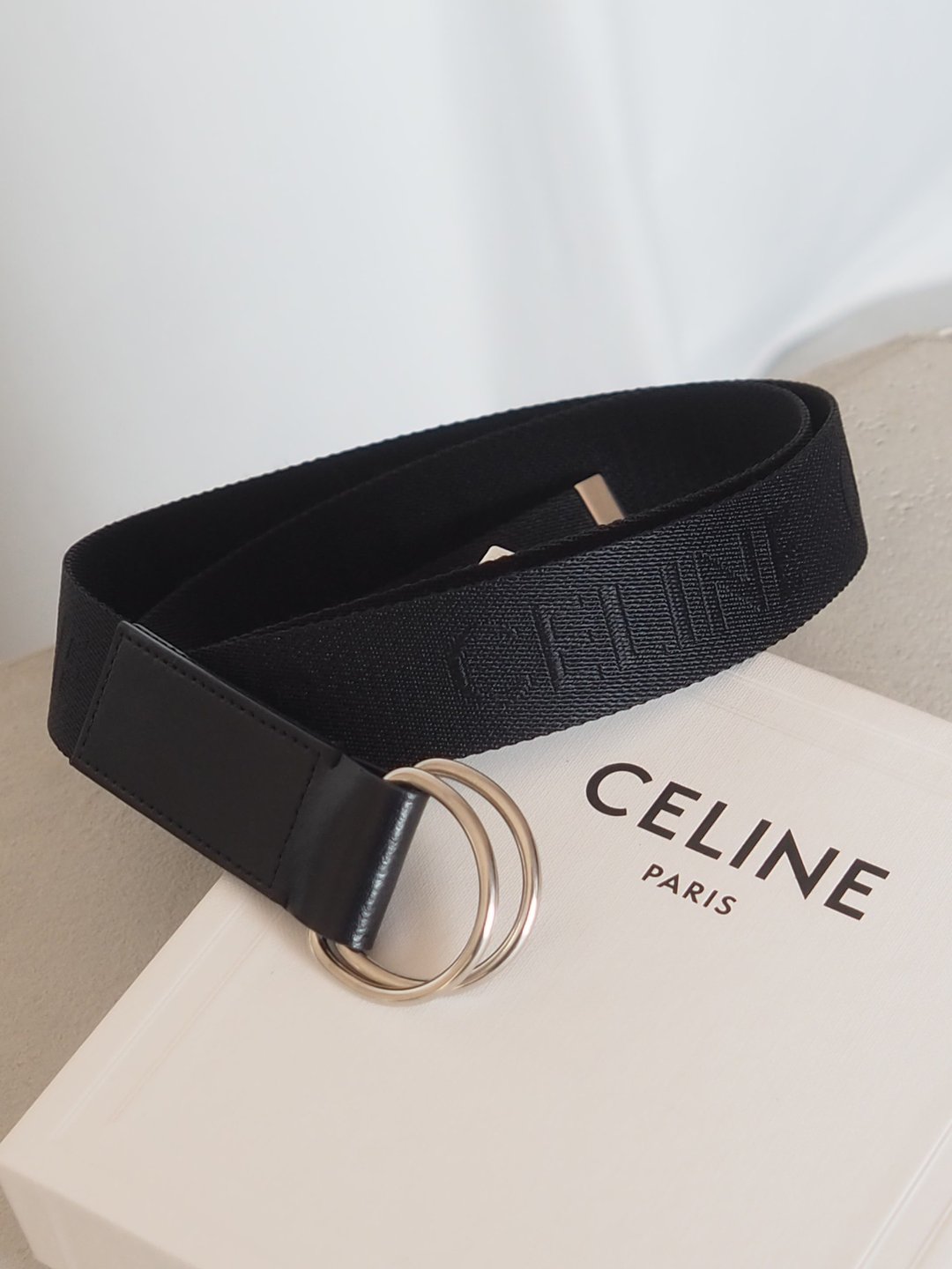 CELINE 思琳 标志 双环 皮带 黑色 尼龙 复古 - 皮带/腰带 - 尼龙 黑色