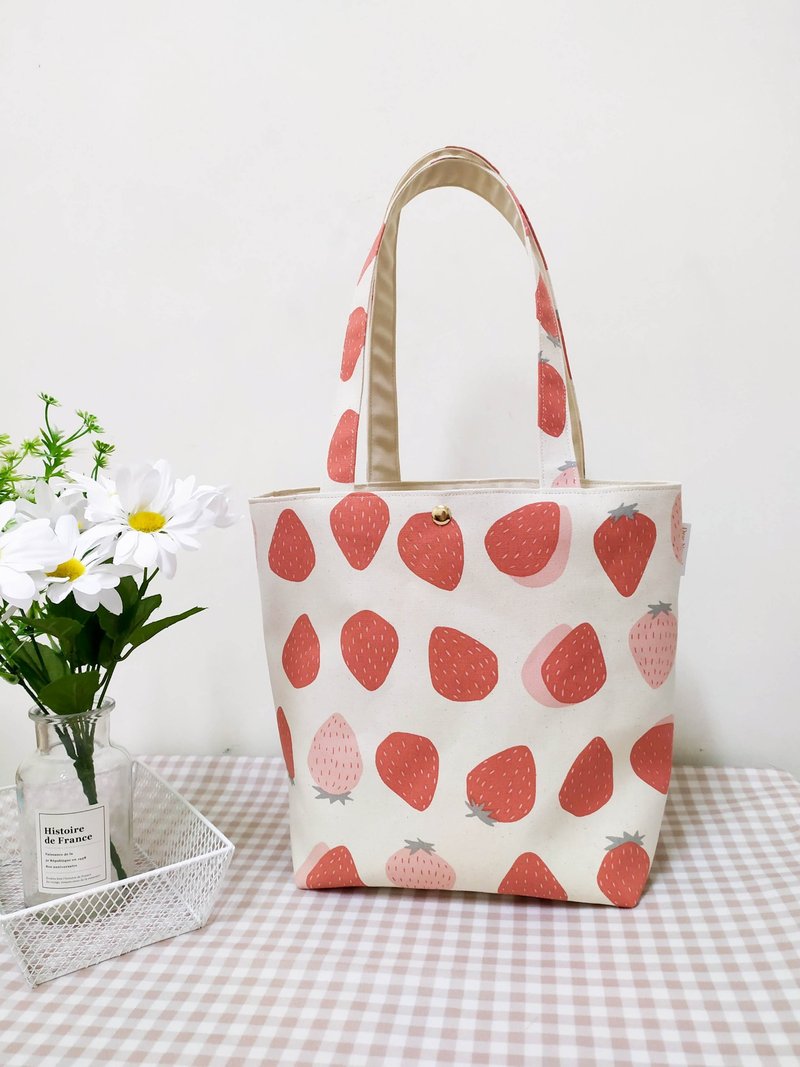 日常系列肩背包/手提袋/便当袋/草莓牛奶款 - 手提包/手提袋 - 棉．麻 粉红色