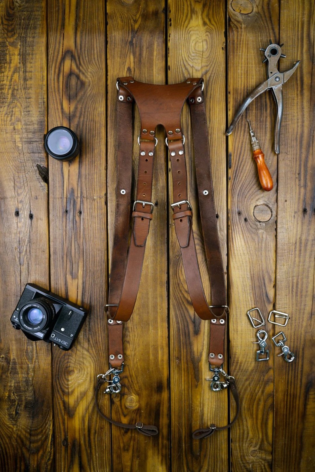 Dual Camera Strap, Money Maker, Dual Camera Harness,Leather Camera Harness, Mult - 皮带/腰带 - 真皮 咖啡色