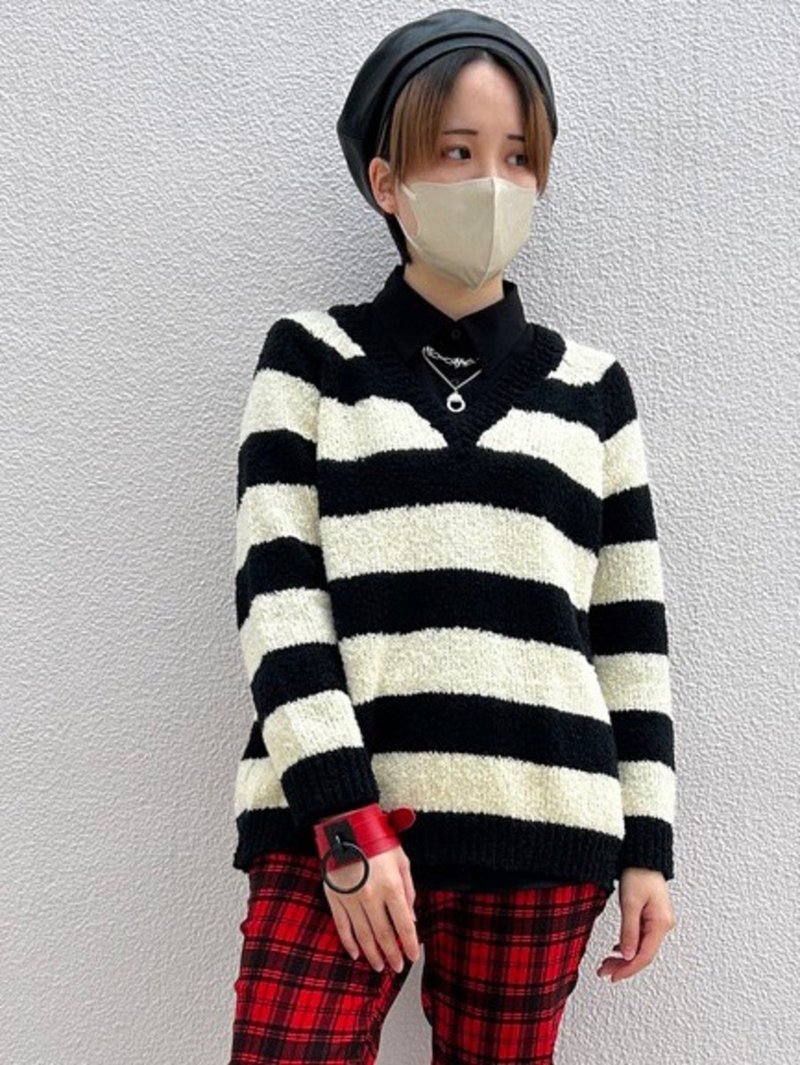 后钮条纹针织衫/黑色/白色/F尺寸/hellcatpunks/hcp-kn-0028 - 女装针织衫/毛衣 - 聚酯纤维 黑色