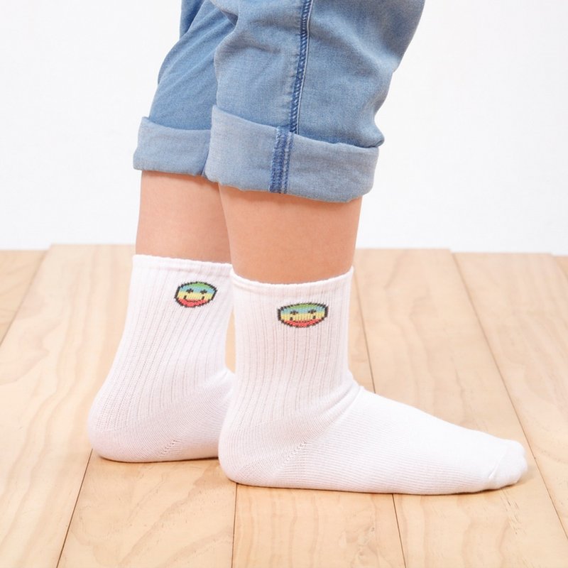 儿童抑菌消臭3/4长袜-微笑(3色) - 袜子 - 棉．麻 白色