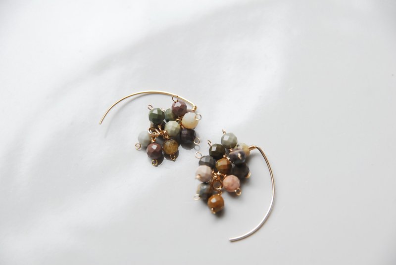 帝王石马眼形鱼钩耳环 14KGF - 耳环/耳夹 - 半宝石 卡其色