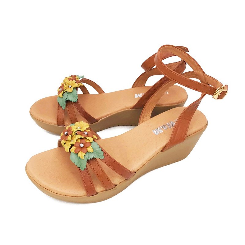 W&M 繁花厚底弹力凉鞋 女鞋 -棕 (另有蓝) - 男女凉鞋 - 真皮 